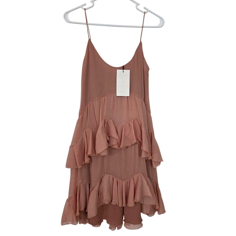 Zara Collection Short Ruffled Dress in Salmon Size XS Blogger Fave High Low - Picture 2 of 13
